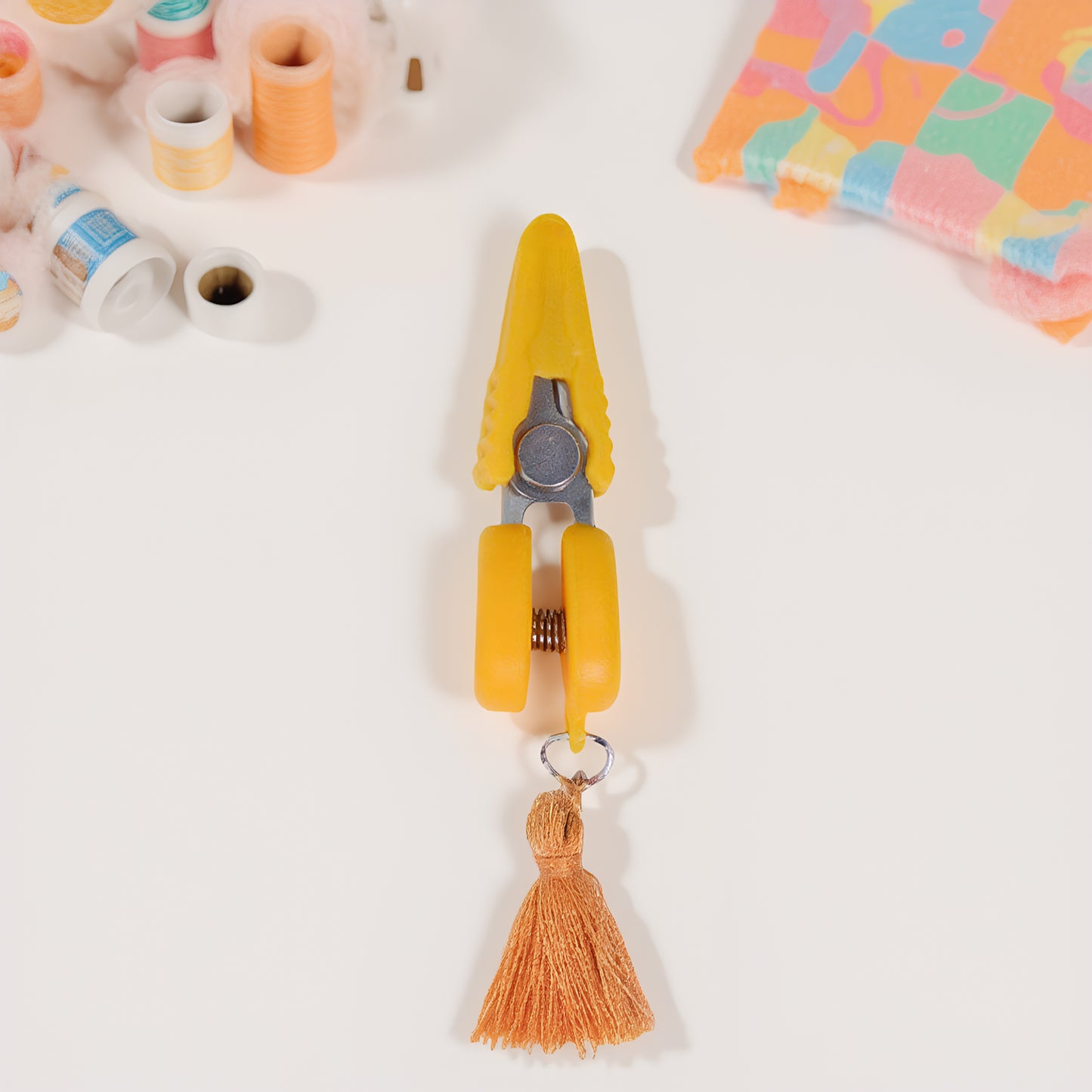 Small Craft Scissors with Tassel Mini Thread Snips Spring Loaded Design for Cross Stitch Embroidery Needlework Accessories (Yellow)