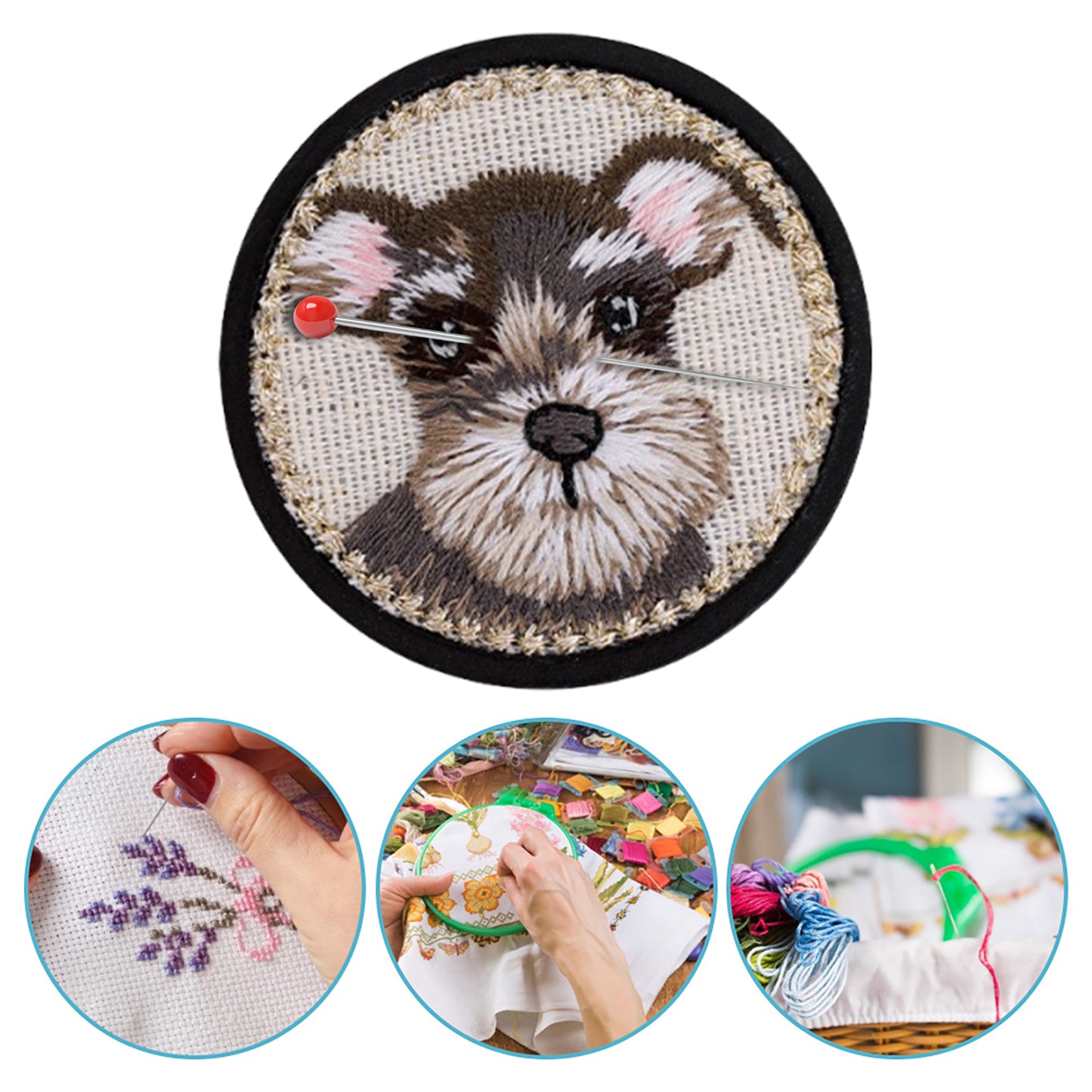Quilted Animal Magnetic Needle Minder 40mm Needle Holder Back Suction Design Wooden Base for Cross Stitch Embroidery Needlework Accessories (Schnauzer)