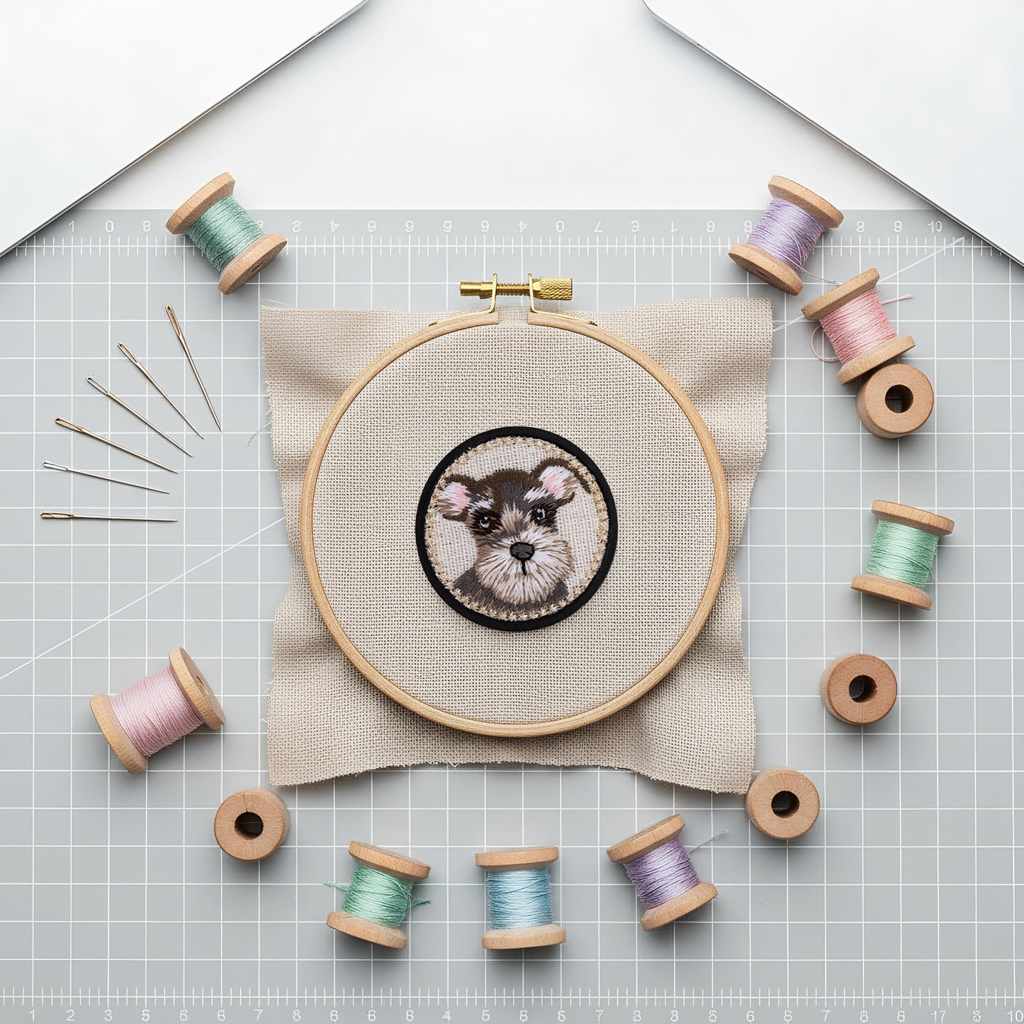 Quilted Animal Magnetic Needle Minder 40mm Needle Holder Back Suction Design Wooden Base for Cross Stitch Embroidery Needlework Accessories (Schnauzer)