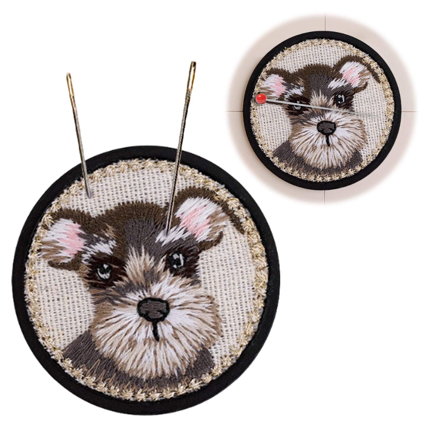 Quilted Animal Magnetic Needle Minder 40mm Needle Holder Back Suction Design Wooden Base for Cross Stitch Embroidery Needlework Accessories (Schnauzer)