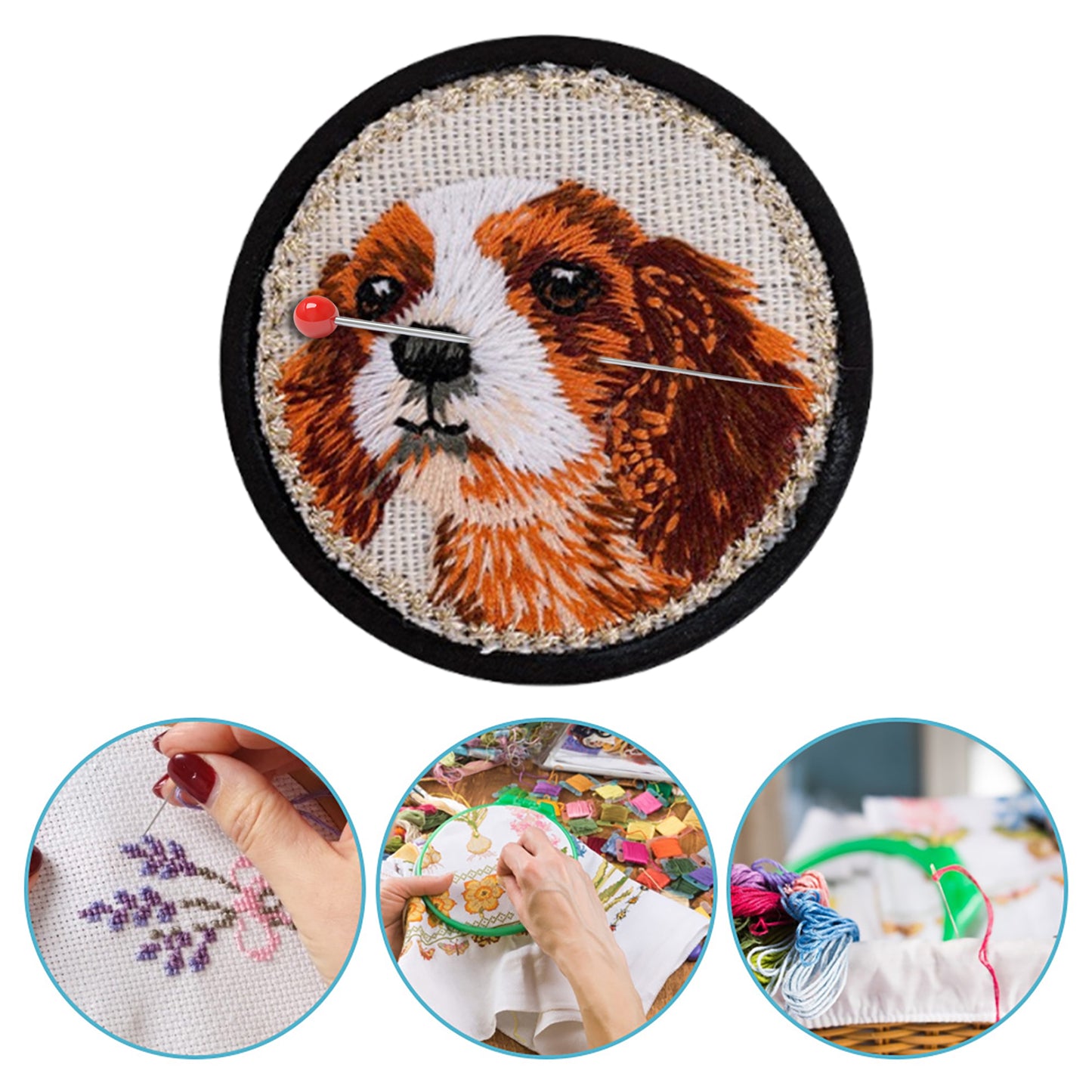Quilted Animal Magnetic Needle Minder 40mm Needle Holder Back Suction Design Wooden Base for Cross Stitch Embroidery Needlework Accessories (King Dog)