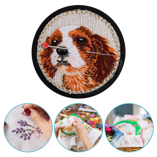 Quilted Animal Magnetic Needle Minder 40mm Needle Holder Back Suction Design Wooden Base for Cross Stitch Embroidery Needlework Accessories (King Dog)