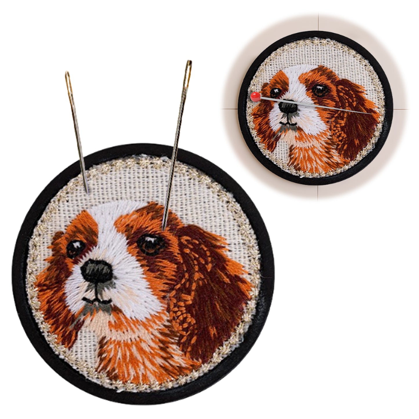 Quilted Animal Magnetic Needle Minder 40mm Needle Holder Back Suction Design Wooden Base for Cross Stitch Embroidery Needlework Accessories (King Dog)