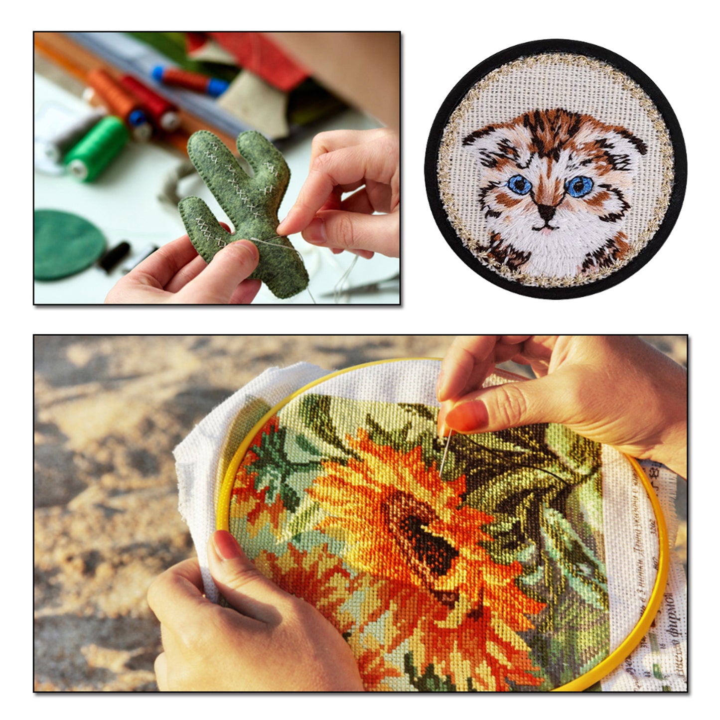 Quilted Animal Magnetic Needle Minder 40mm Needle Holder Back Suction Design Wooden Base for Cross Stitch Embroidery Needlework Accessories (Cat)