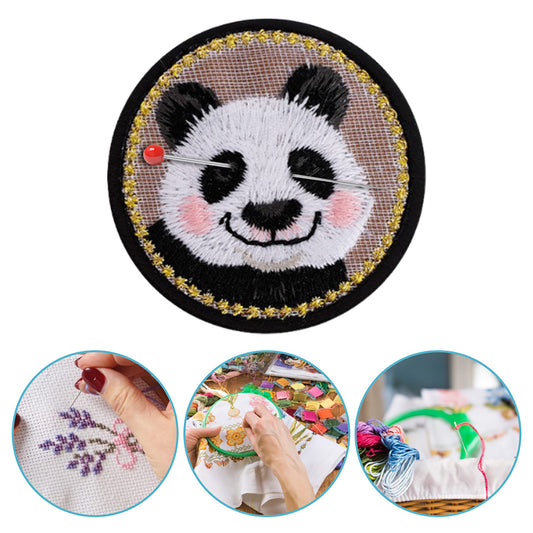 Quilted Animal Magnetic Needle Minder 40mm Needle Holder Back Suction Design Wooden Base for Cross Stitch Embroidery Needlework Accessories (Panda)