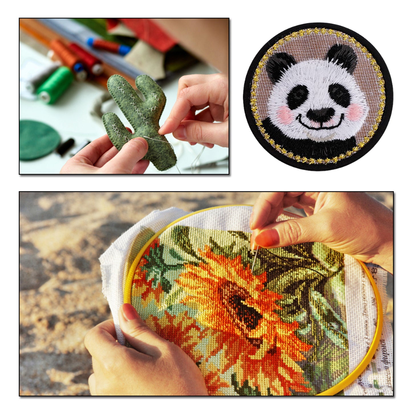 Quilted Animal Magnetic Needle Minder 40mm Needle Holder Back Suction Design Wooden Base for Cross Stitch Embroidery Needlework Accessories (Panda)