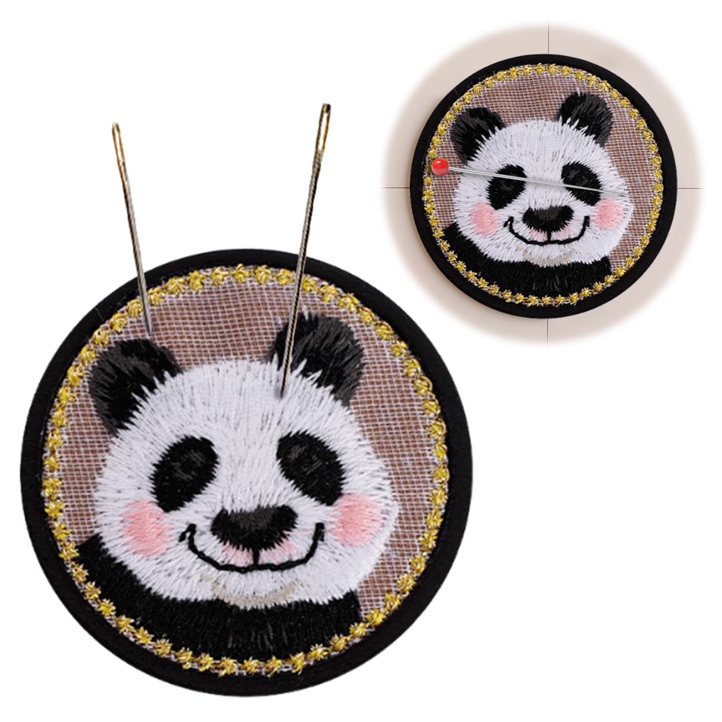 Quilted Animal Magnetic Needle Minder 40mm Needle Holder Back Suction Design Wooden Base for Cross Stitch Embroidery Needlework Accessories (Panda)