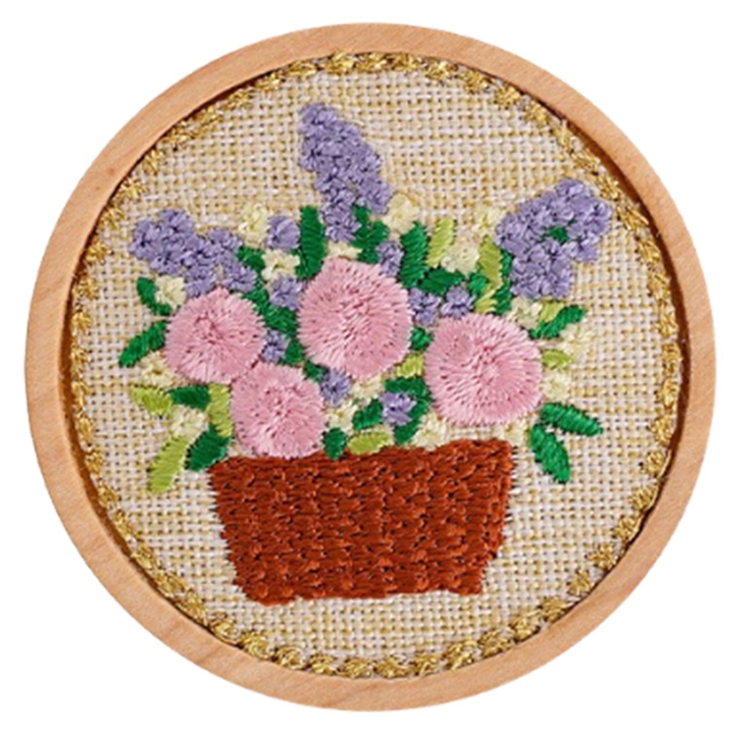 Quilted Animal Magnetic Needle Minder 40mm Needle Holder Back Suction Design Wooden Base for Cross Stitch Embroidery Needlework Accessories (Flowerpot)