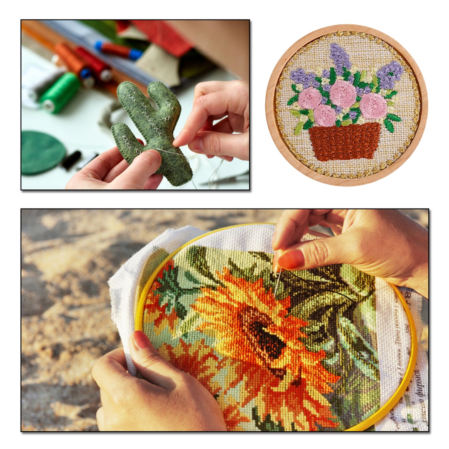 Quilted Animal Magnetic Needle Minder 40mm Needle Holder Back Suction Design Wooden Base for Cross Stitch Embroidery Needlework Accessories (Flowerpot)
