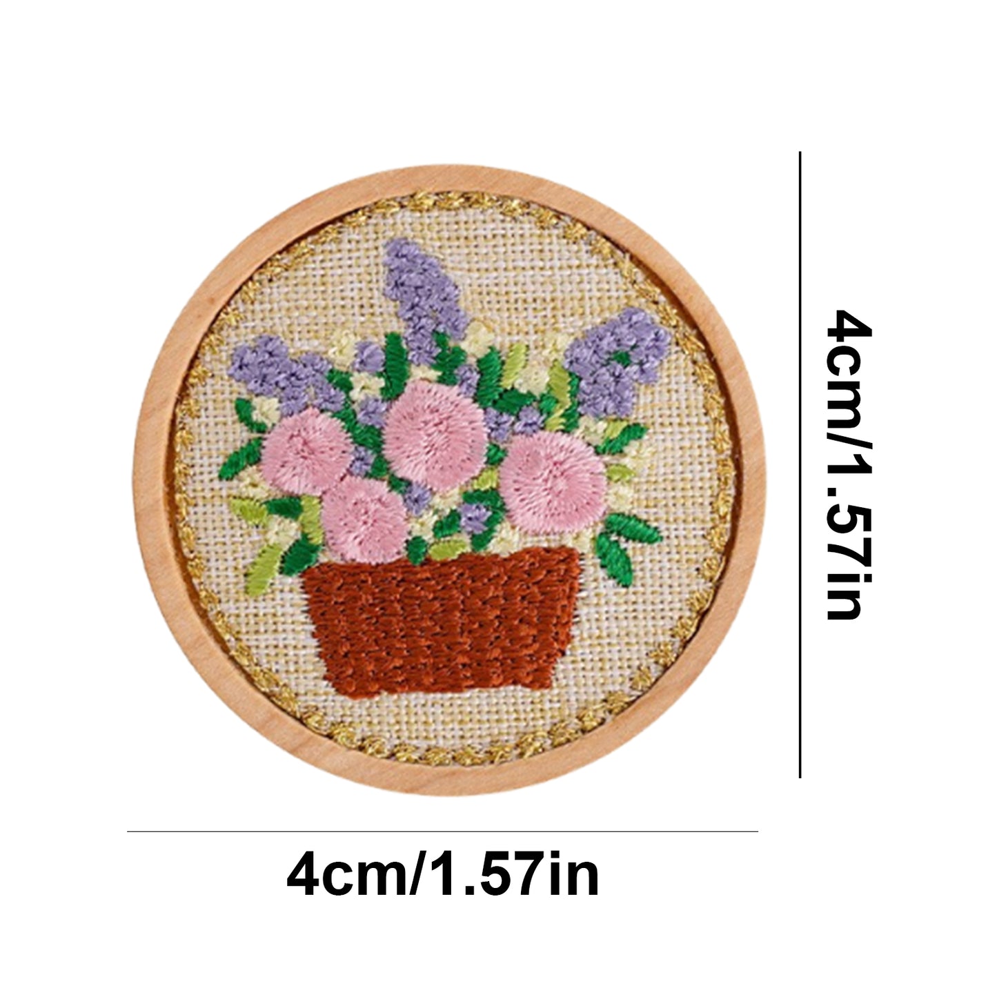 Quilted Animal Magnetic Needle Minder 40mm Needle Holder Back Suction Design Wooden Base for Cross Stitch Embroidery Needlework Accessories (Flowerpot)