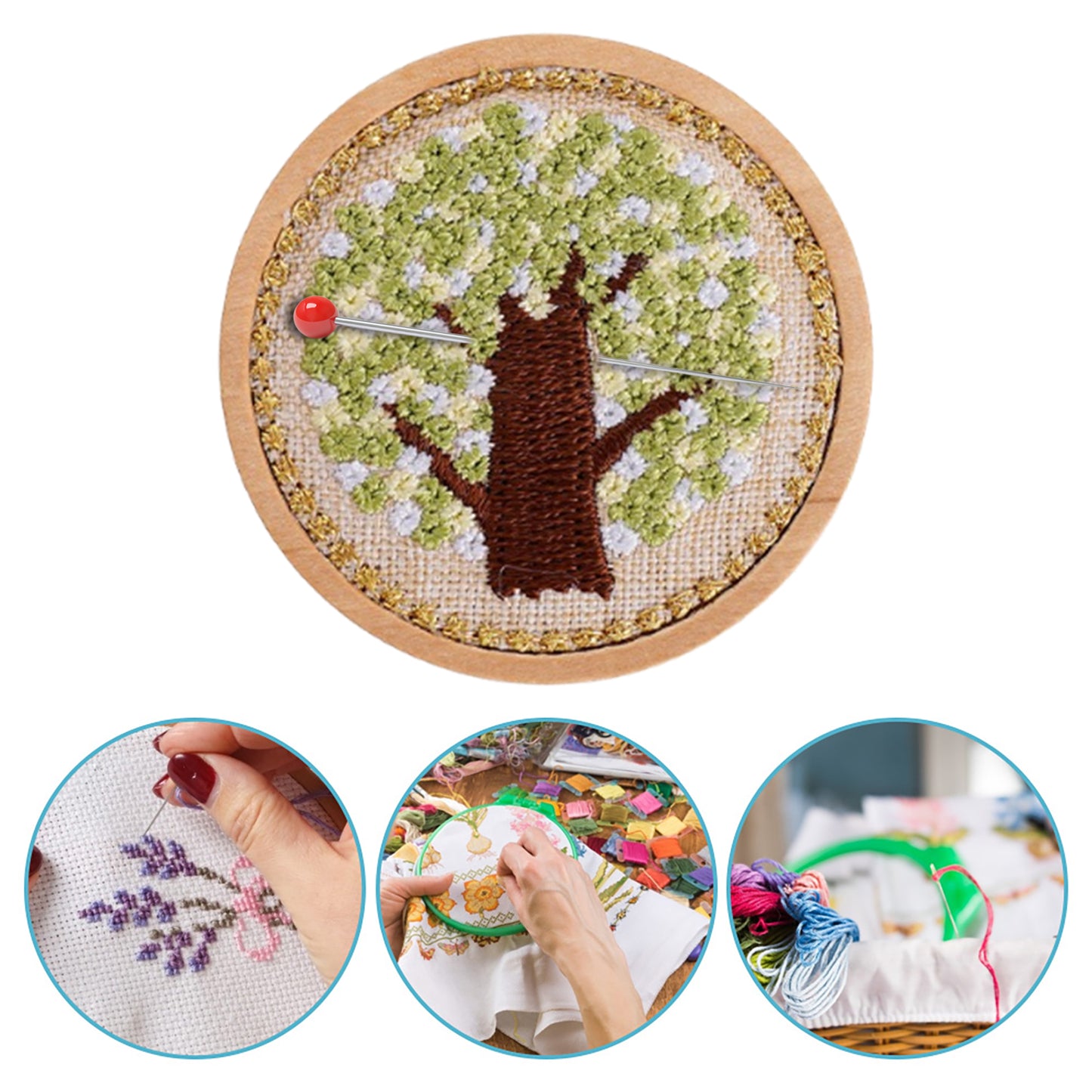 Quilted Animal Magnetic Needle Minder 40mm Needle Holder Back Suction Design Wooden Base for Cross Stitch Embroidery Needlework Accessories (Tree)