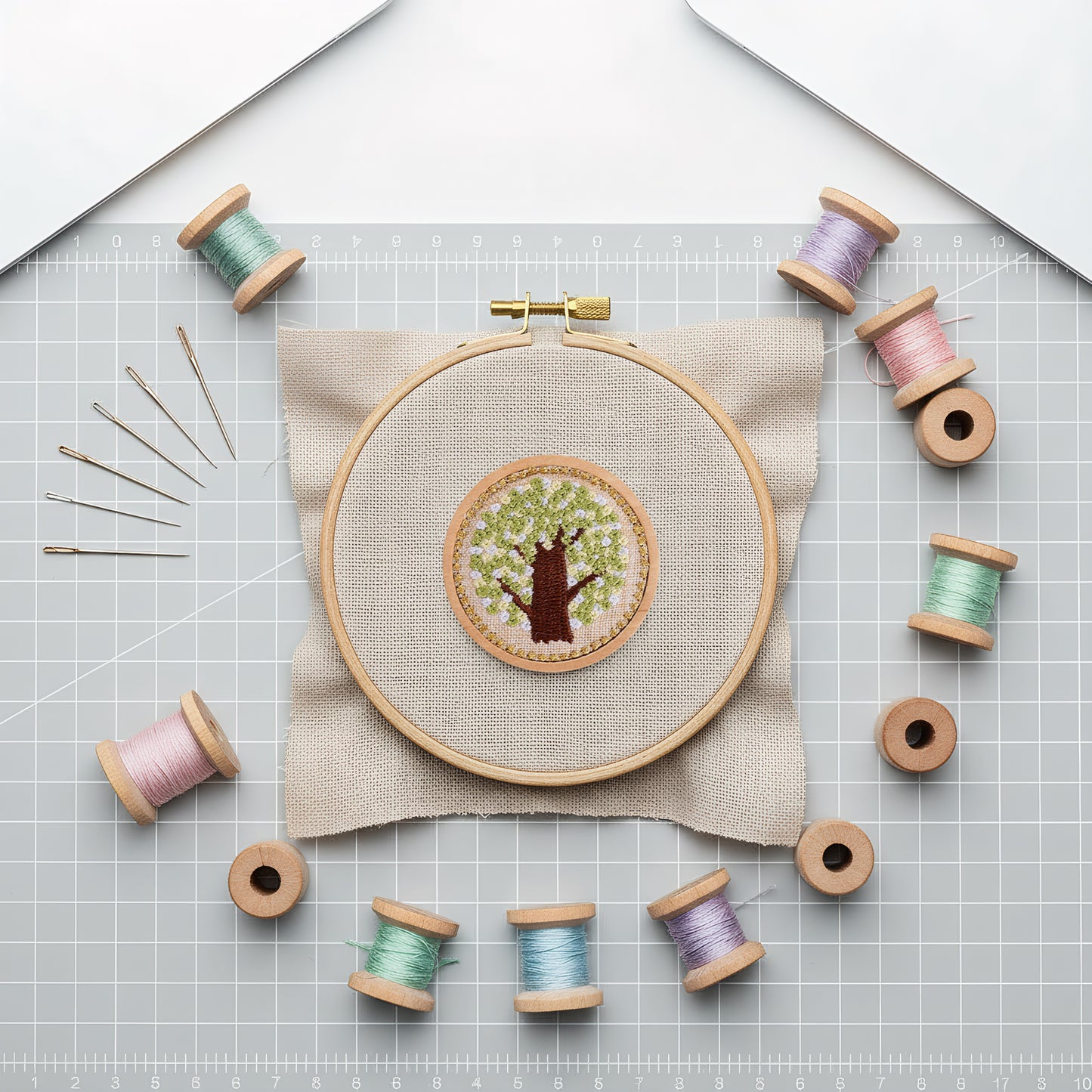 Quilted Animal Magnetic Needle Minder 40mm Needle Holder Back Suction Design Wooden Base for Cross Stitch Embroidery Needlework Accessories (Tree)