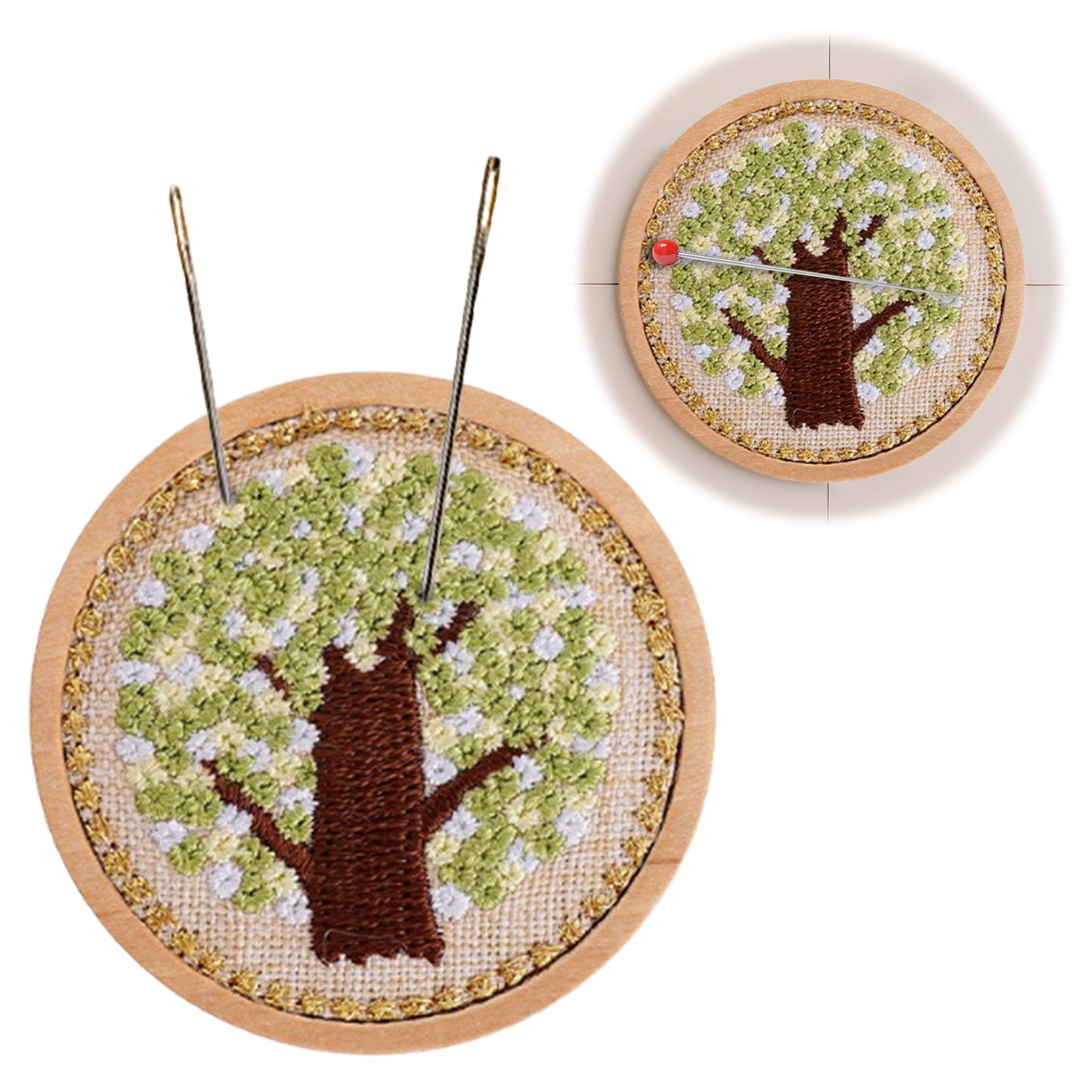 Quilted Animal Magnetic Needle Minder 40mm Needle Holder Back Suction Design Wooden Base for Cross Stitch Embroidery Needlework Accessories (Tree)