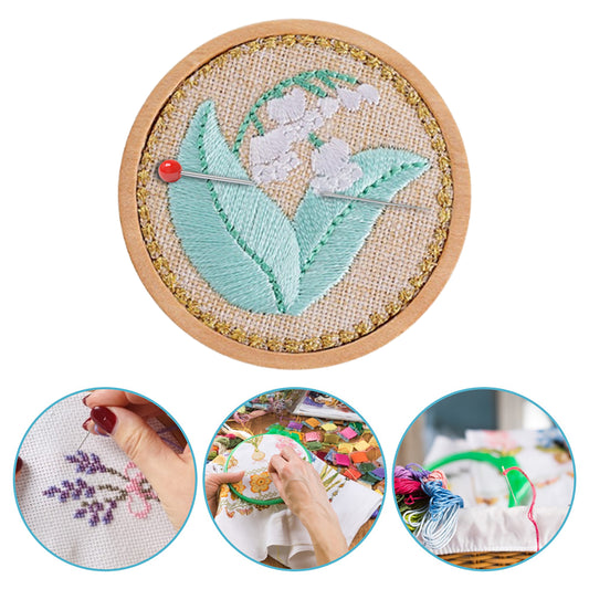 Quilted Animal Magnetic Needle Minder 40mm Needle Holder Back Suction Design Wooden Base for Cross Stitch Embroidery Needlework Accessories (Lily of the Valley)