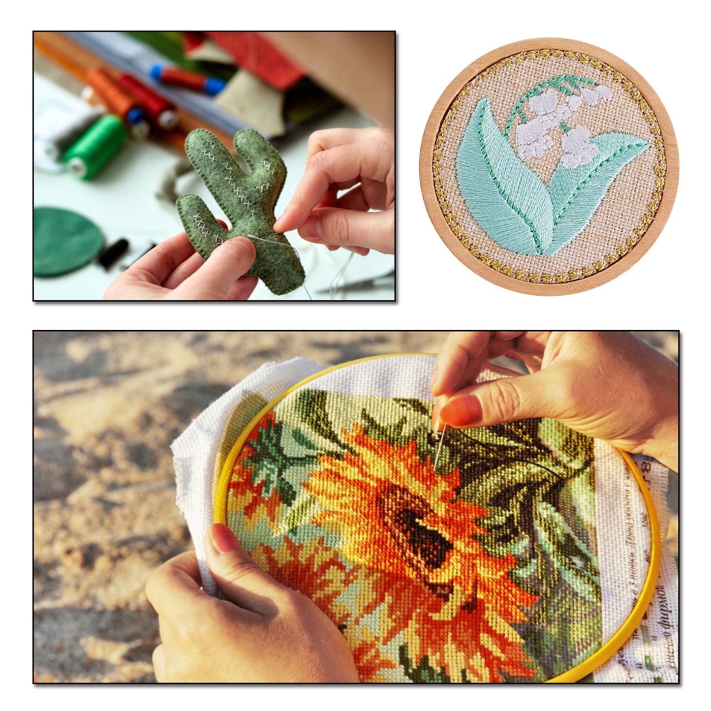 Quilted Animal Magnetic Needle Minder 40mm Needle Holder Back Suction Design Wooden Base for Cross Stitch Embroidery Needlework Accessories (Lily of the Valley)