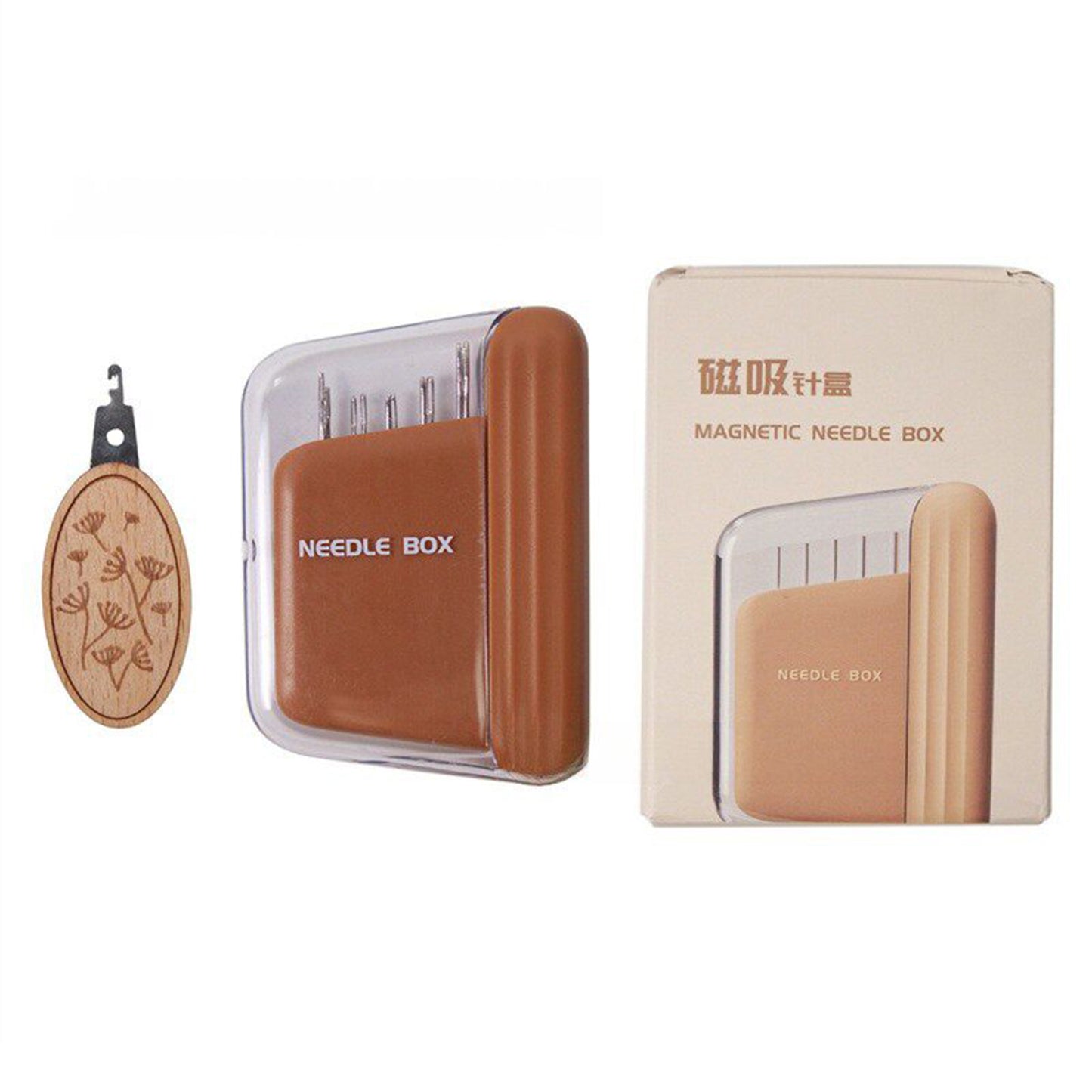 Portable Travel Magnetic Sewing Needles Case Include 10PCS 5 Size Needles & Threader Magnetic Needle Holder Case Craft Supplies Storage Gift for Sewers (Brown)