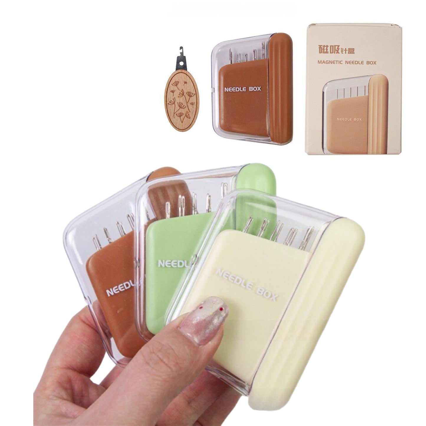 Portable Travel Magnetic Sewing Needles Case Include 10PCS 5 Size Needles & Threader Magnetic Needle Holder Case Craft Supplies Storage Gift for Sewers (Brown)