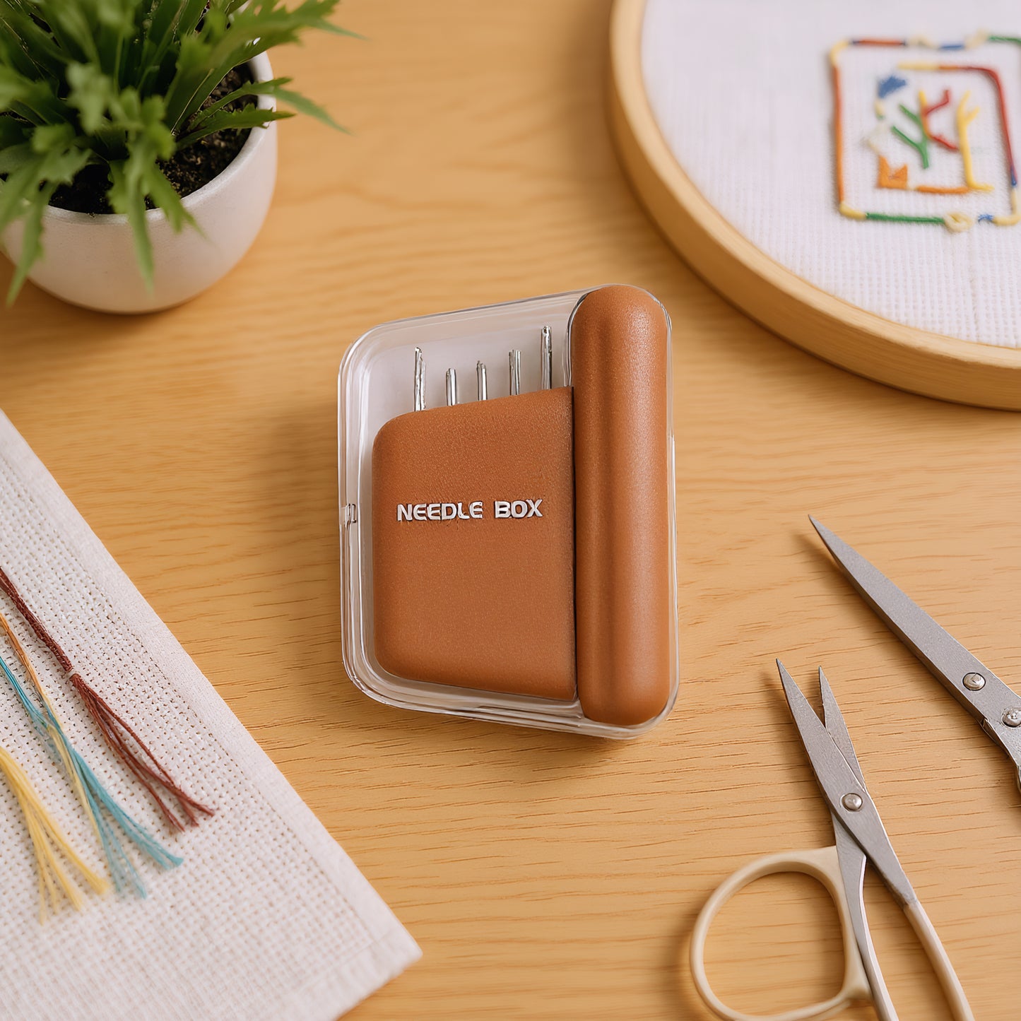 Portable Travel Magnetic Sewing Needles Case Include 10PCS 5 Size Needles & Threader Magnetic Needle Holder Case Craft Supplies Storage Gift for Sewers (Brown)