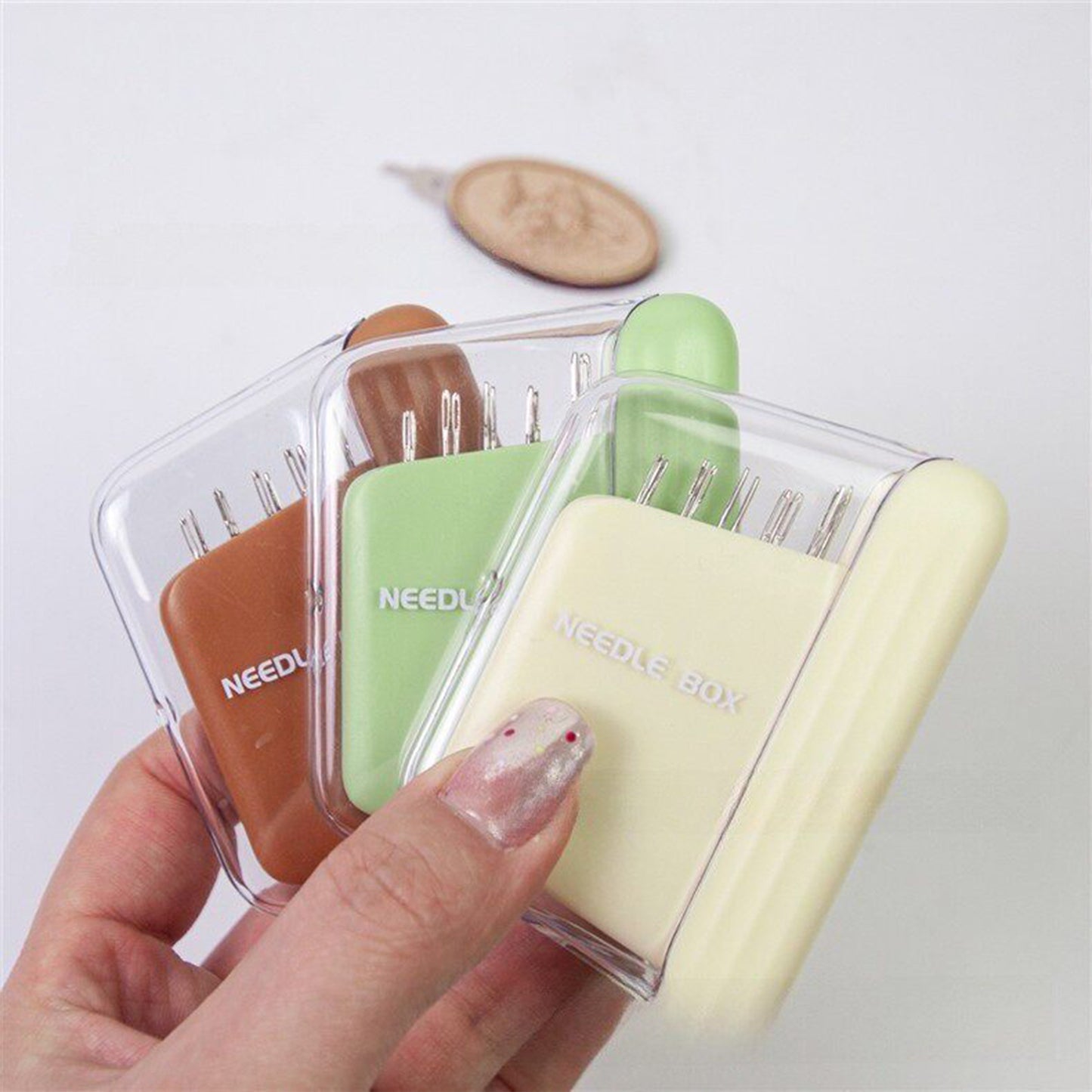 Portable Travel Magnetic Sewing Needles Case Include 10PCS 5 Size Needles & Threader Magnetic Needle Holder Case Craft Supplies Storage Gift for Sewers (Brown)
