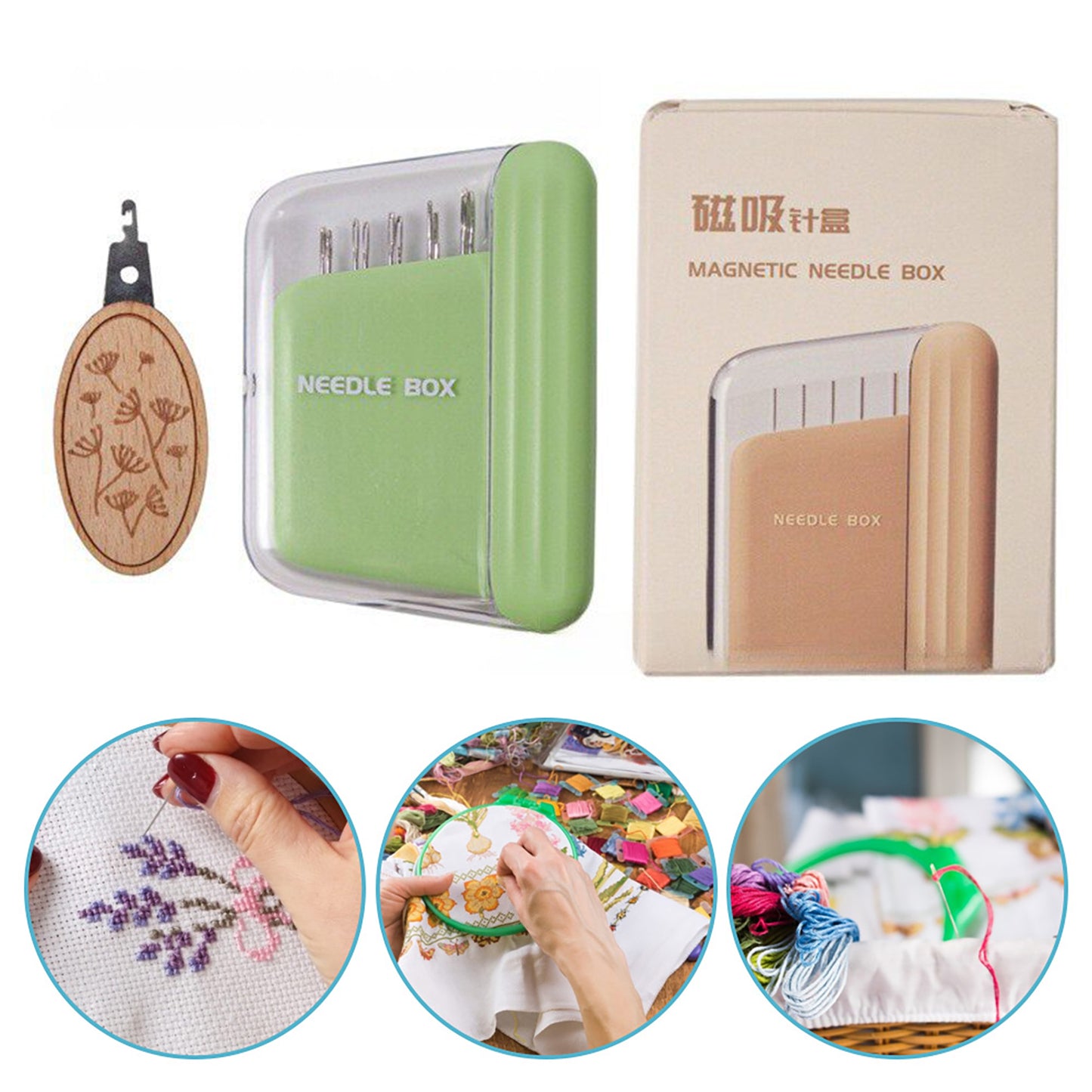 Portable Travel Magnetic Sewing Needles Case Include 10PCS 5 Size Needles & Threader Magnetic Needle Holder Case Craft Supplies Storage Gift for Sewers (Green)