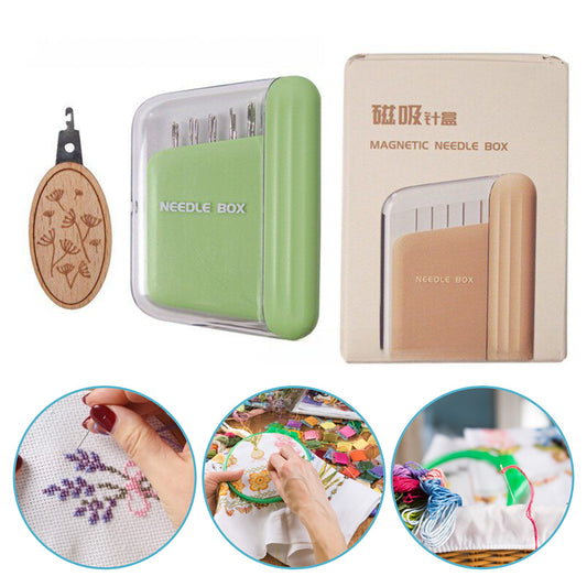 Portable Travel Magnetic Sewing Needles Case Include 10PCS 5 Size Needles & Threader Magnetic Needle Holder Case Craft Supplies Storage Gift for Sewers (Green)