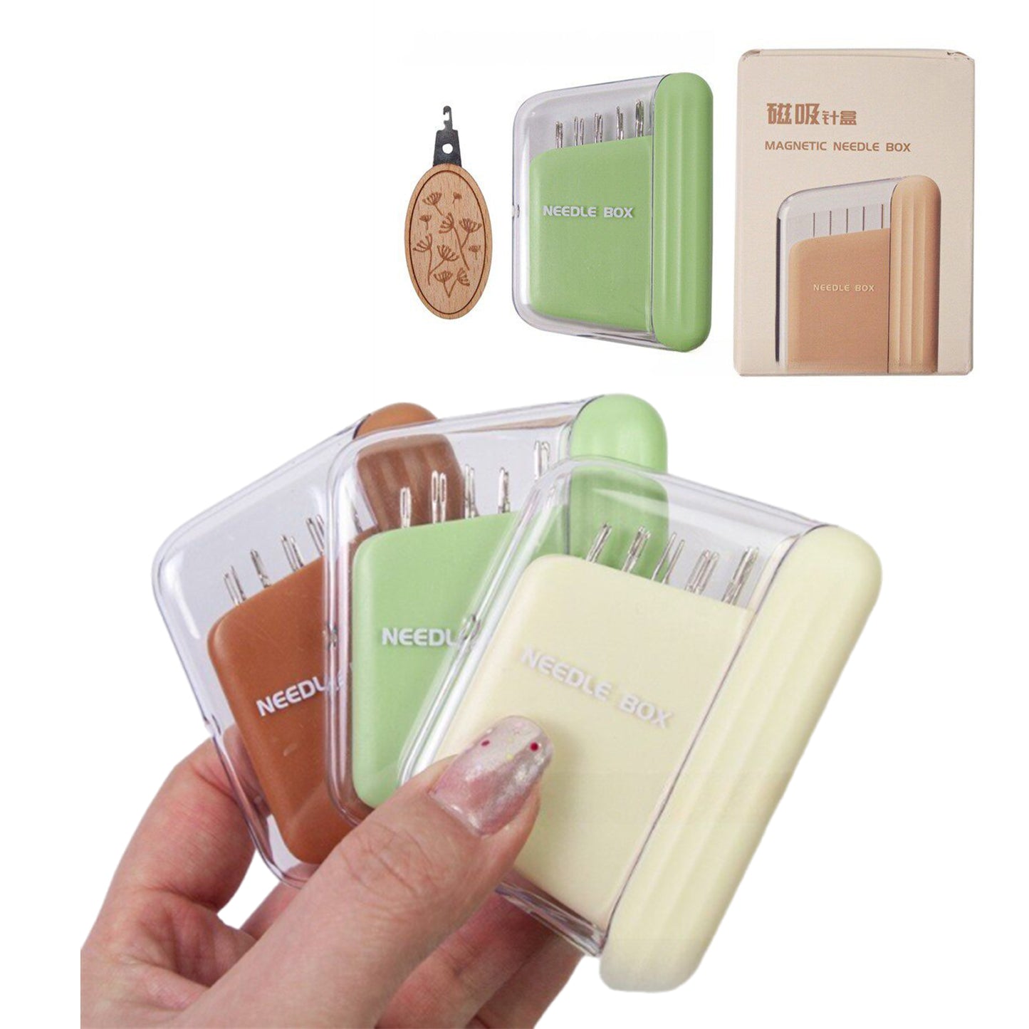 Portable Travel Magnetic Sewing Needles Case Include 10PCS 5 Size Needles & Threader Magnetic Needle Holder Case Craft Supplies Storage Gift for Sewers (Green)