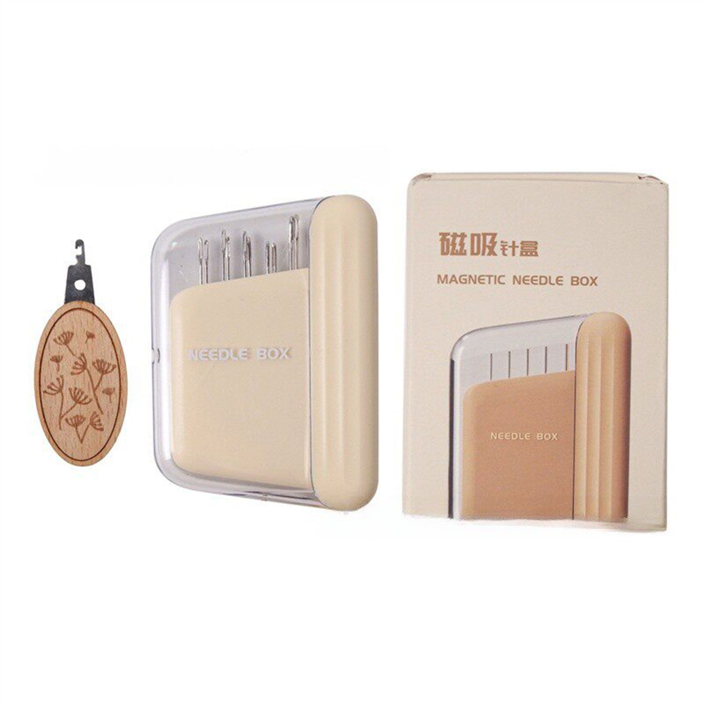 Portable Travel Magnetic Sewing Needles Case Include 10PCS 5 Size Needles & Threader Magnetic Needle Holder Case Craft Supplies Storage Gift for Sewers (Apricot)