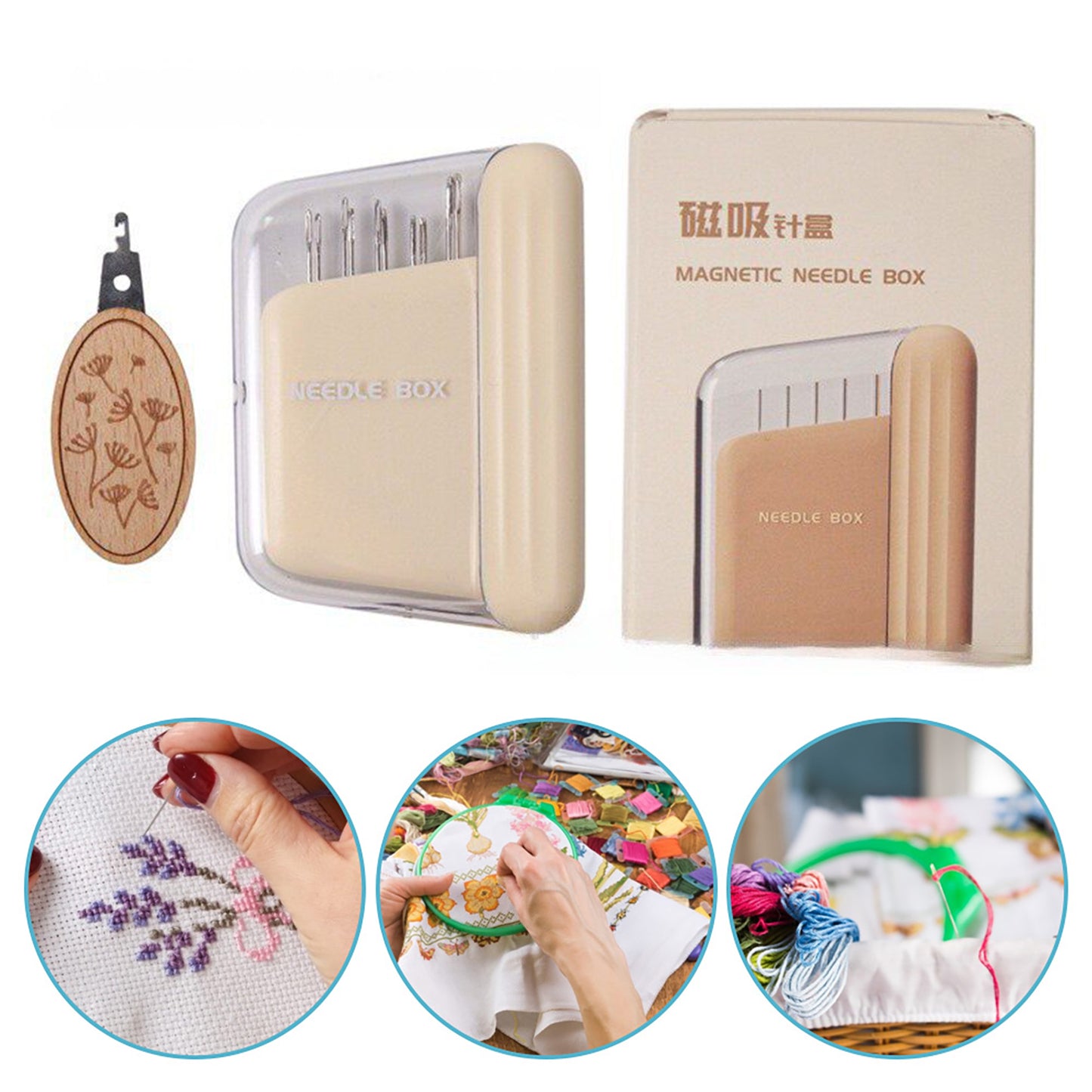 Portable Travel Magnetic Sewing Needles Case Include 10PCS 5 Size Needles & Threader Magnetic Needle Holder Case Craft Supplies Storage Gift for Sewers (Apricot)