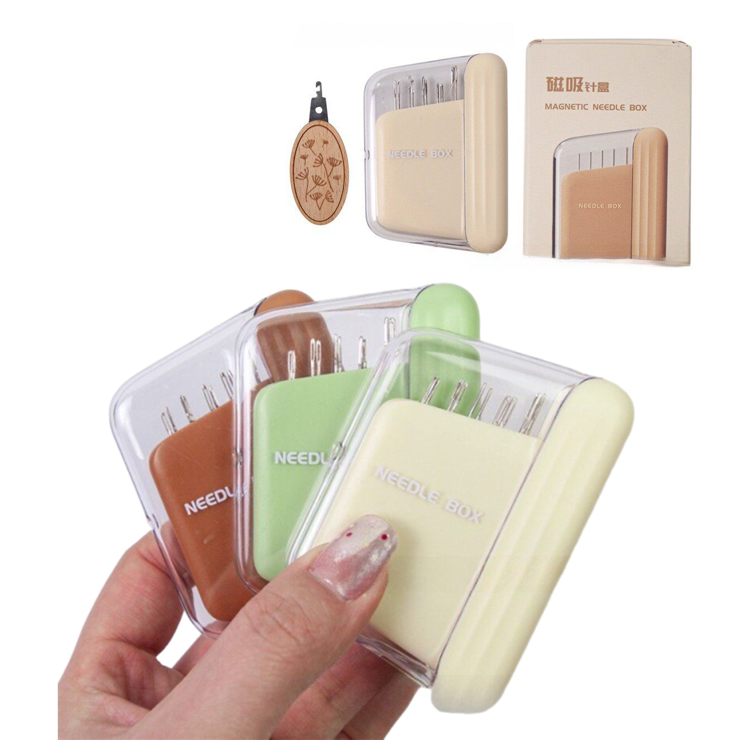 Portable Travel Magnetic Sewing Needles Case Include 10PCS 5 Size Needles & Threader Magnetic Needle Holder Case Craft Supplies Storage Gift for Sewers (Apricot)