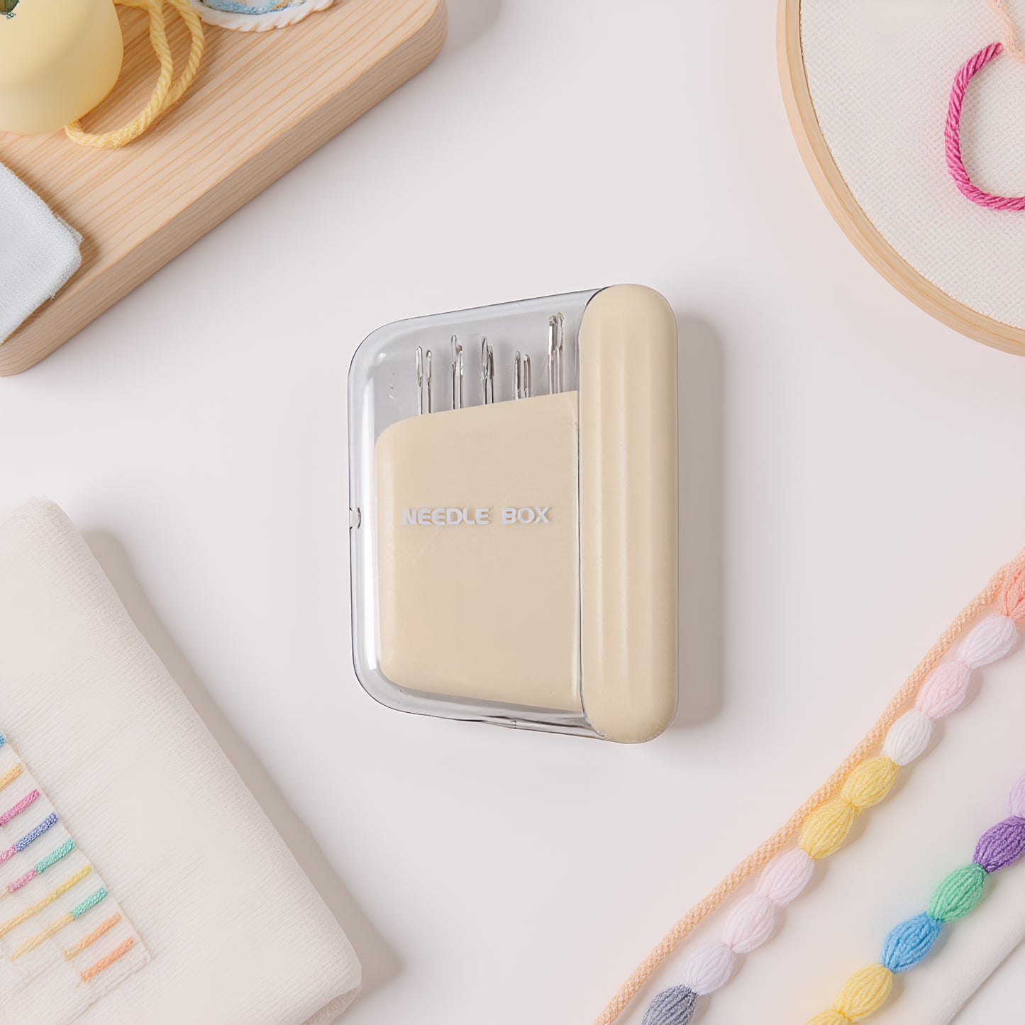 Portable Travel Magnetic Sewing Needles Case Include 10PCS 5 Size Needles & Threader Magnetic Needle Holder Case Craft Supplies Storage Gift for Sewers (Apricot)