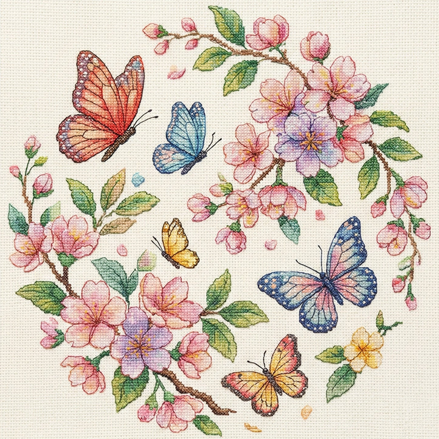 Butterfly And Flowers - Full 11CT Stamped Cross Stitch 40x40CM - Yishu