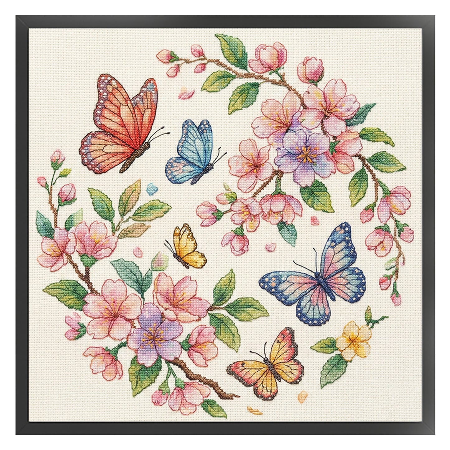 Butterfly And Flowers - Full 11CT Stamped Cross Stitch 40x40CM - Yishu