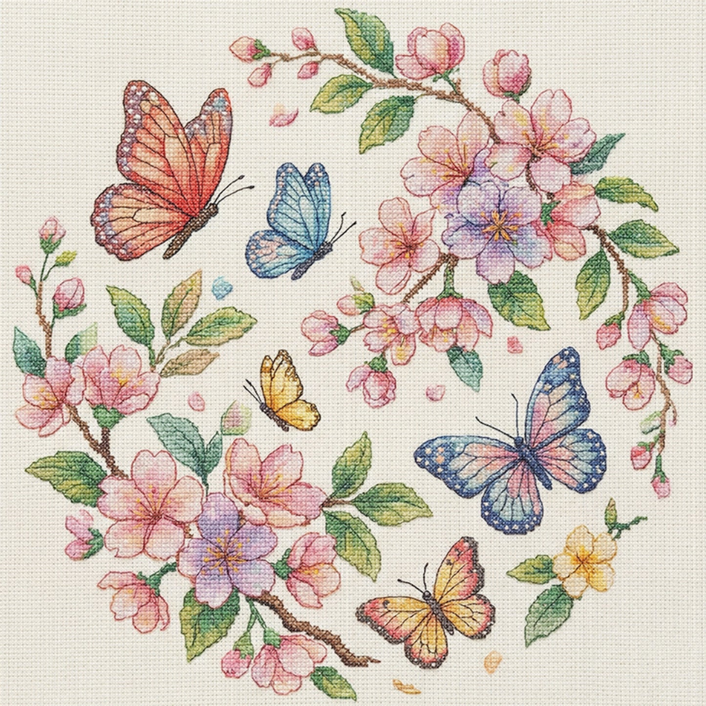 Butterfly And Flowers - Full 11CT Stamped Cross Stitch 40x40CM - Yishu