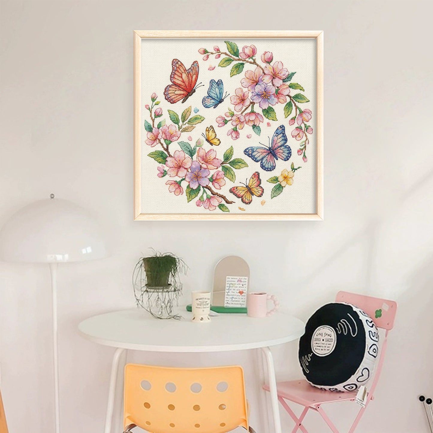 Butterfly And Flowers - Full 11CT Stamped Cross Stitch 40x40CM - Yishu