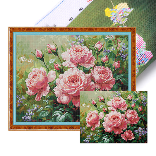 Pink Rose - Full 14CT Stamped Cross Stitch 58x48CM - Joy Sunday