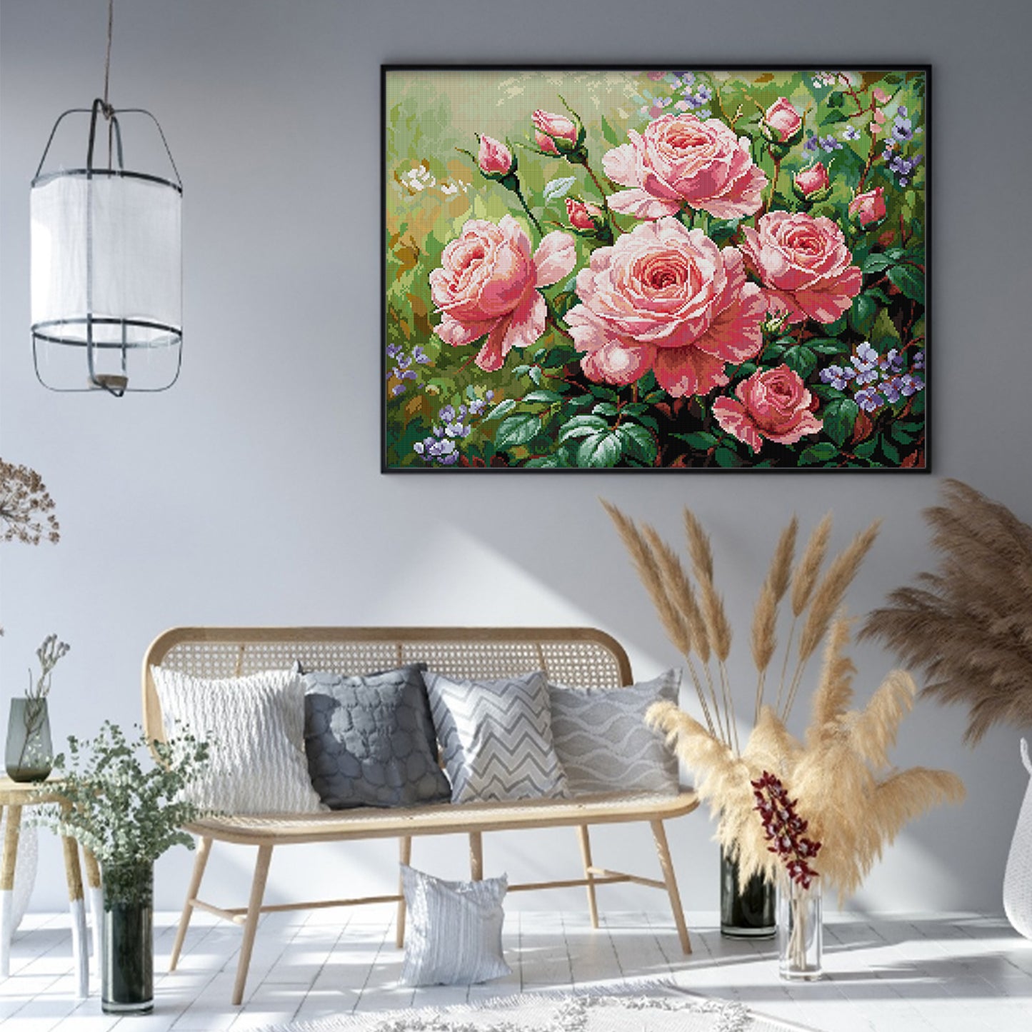 Pink Rose - Full 14CT Stamped Cross Stitch 58x48CM - Joy Sunday
