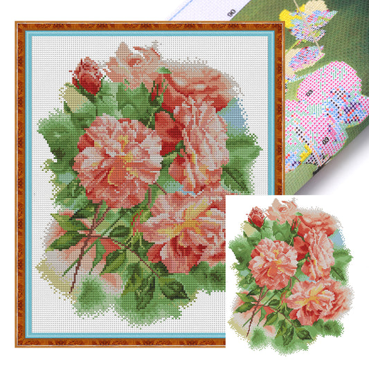 Blooming Rose - Partial 14CT Stamped Cross Stitch 33x40CM - Joy Sunday