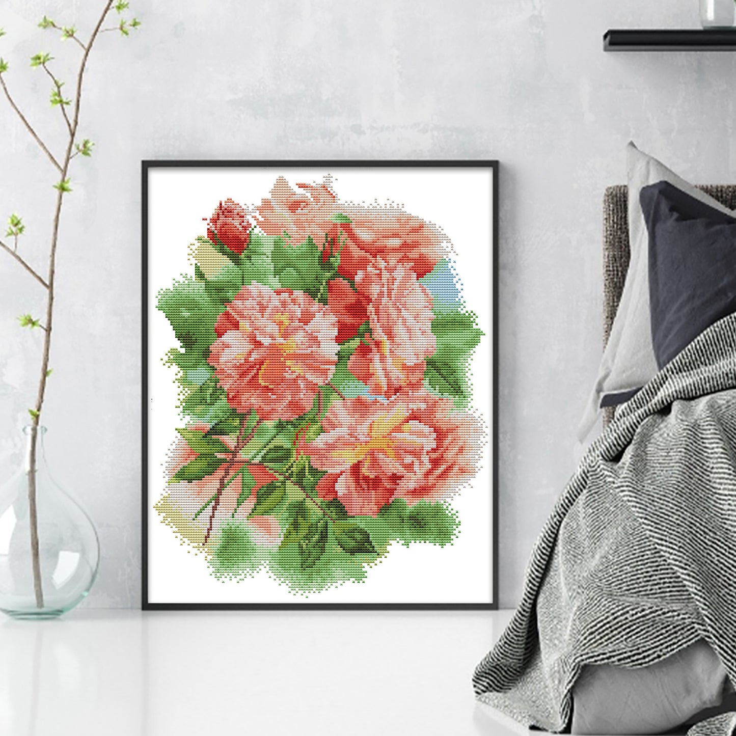 Blooming Rose - Partial 14CT Stamped Cross Stitch 33x40CM - Joy Sunday