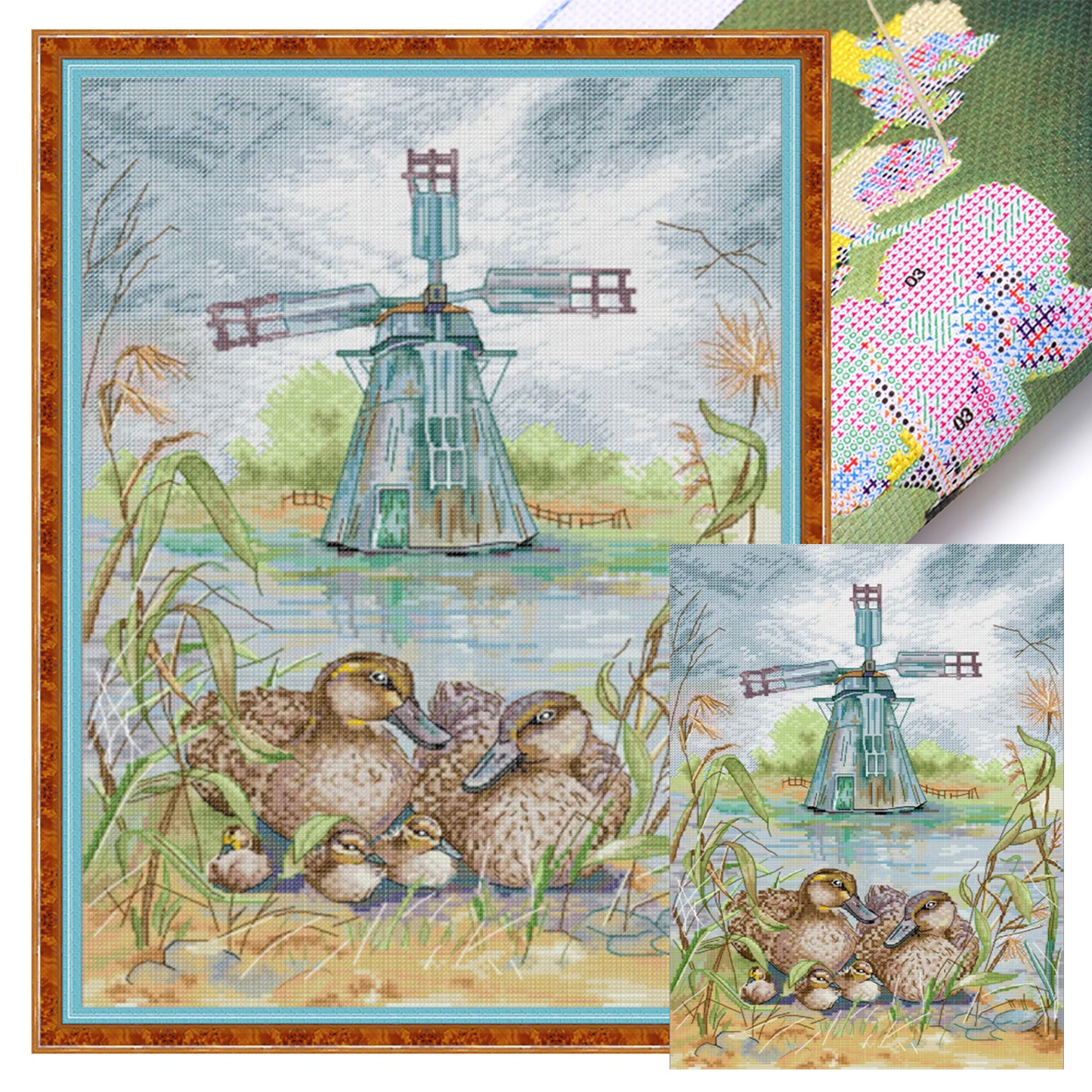 Wild Duck Family - Full 14CT Stamped Cross Stitch 31x43CM - Joy Sunday Backstitch+Half Cross Stitch