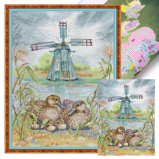 Wild Duck Family - Full 14CT Stamped Cross Stitch 31x43CM - Joy Sunday Backstitch+Half Cross Stitch
