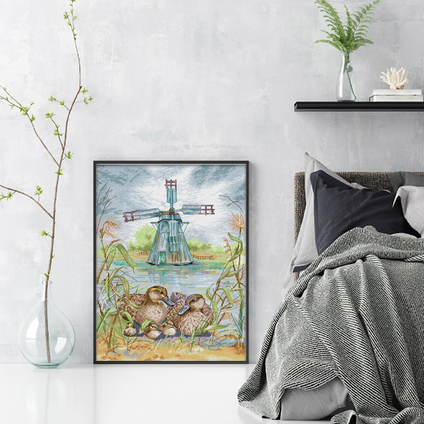 Wild Duck Family - Full 14CT Stamped Cross Stitch 31x43CM - Joy Sunday Backstitch+Half Cross Stitch