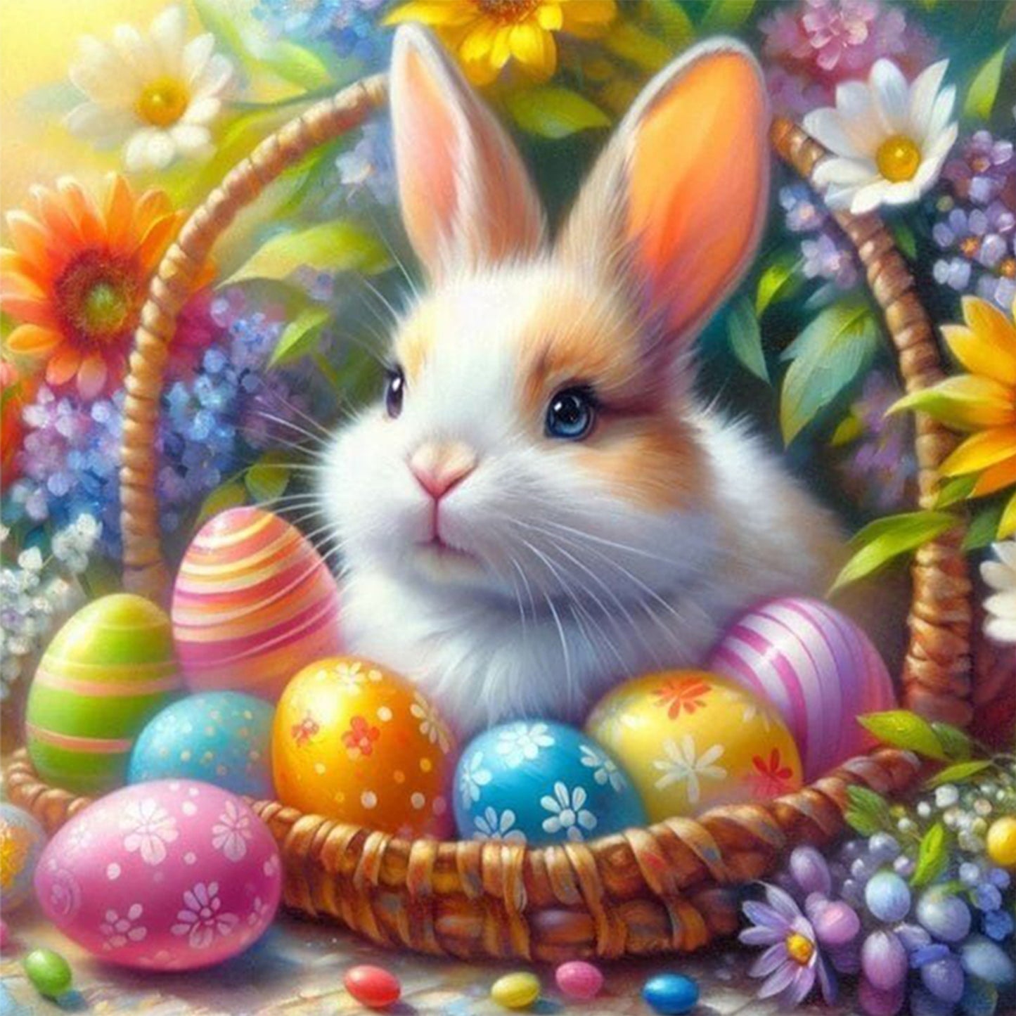 Easter Egg Rabbit - Full 11CT Stamped Cross Stitch 40x40CM - Yishu