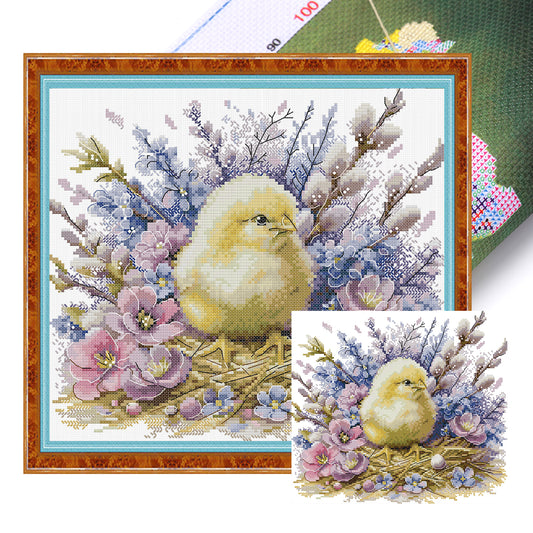 Little Yellow Chick - Partial 14CT Stamped Cross Stitch 31x29CM - Joy Sunday Backstitch+Half Cross Stitch
