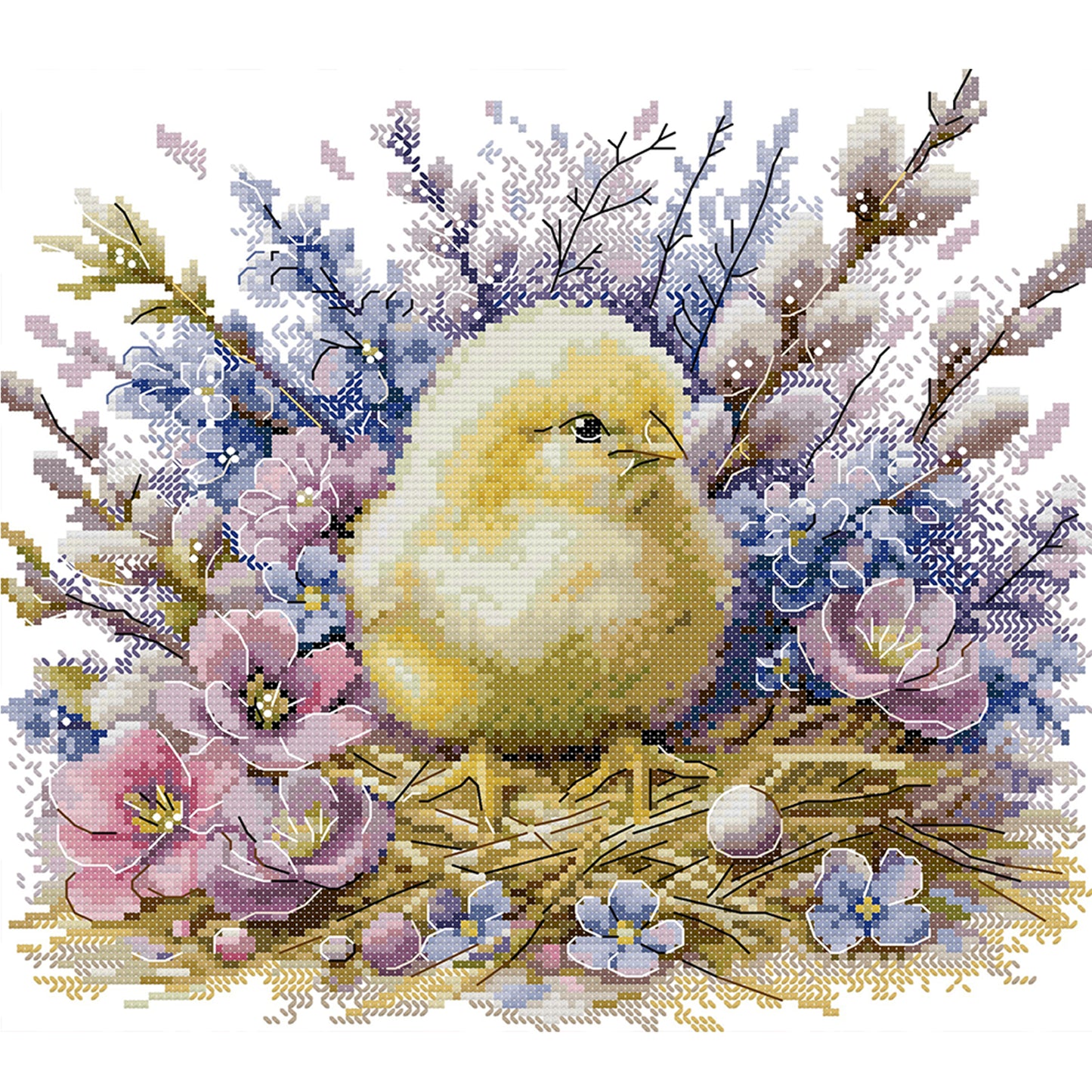 Little Yellow Chick - Partial 14CT Stamped Cross Stitch 31x29CM - Joy Sunday Backstitch+Half Cross Stitch
