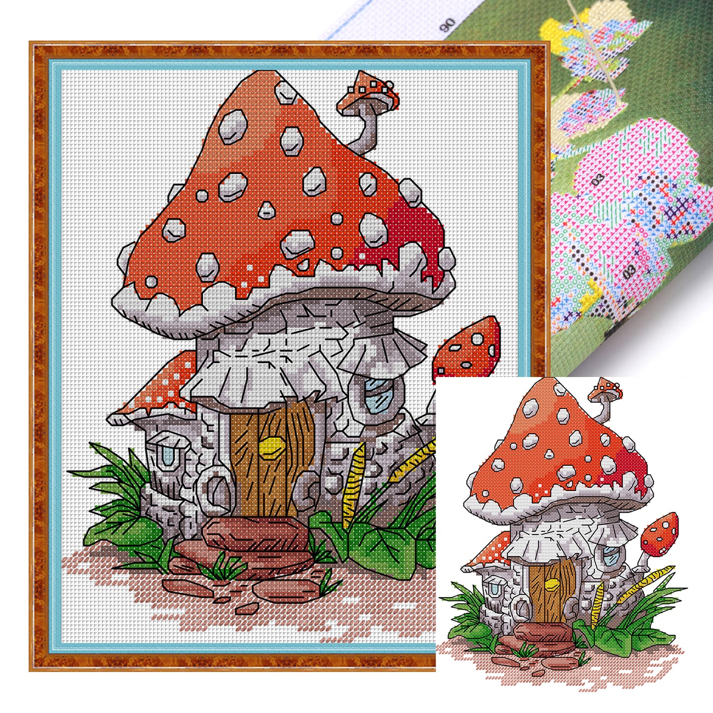 Mushroom House - Partial 14CT Stamped Cross Stitch 19x25CM - Joy Sunday Backstitch+Half Cross Stitch