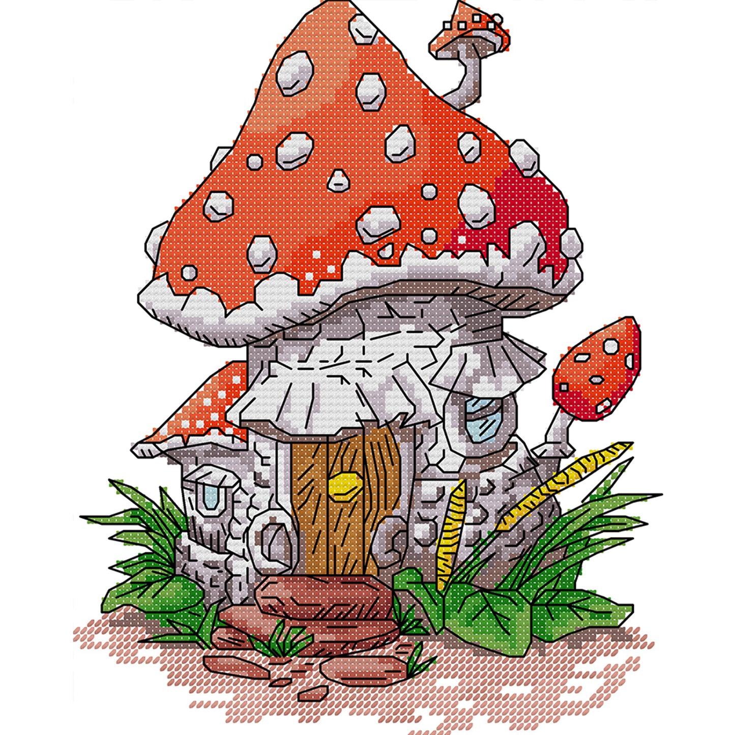 Mushroom House - Partial 14CT Stamped Cross Stitch 19x25CM - Joy Sunday Backstitch+Half Cross Stitch