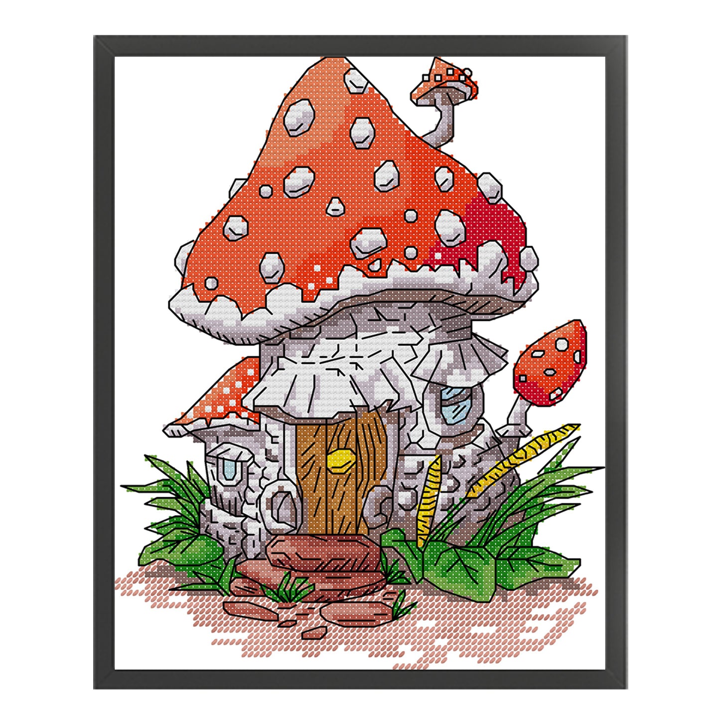 Mushroom House - Partial 14CT Stamped Cross Stitch 19x25CM - Joy Sunday Backstitch+Half Cross Stitch