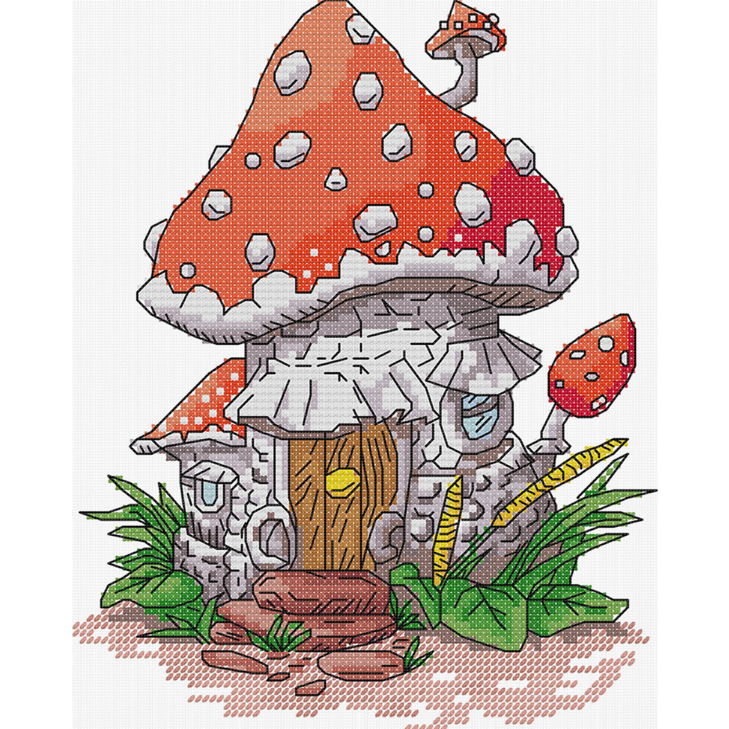 Mushroom House - Partial 14CT Stamped Cross Stitch 19x25CM - Joy Sunday Backstitch+Half Cross Stitch