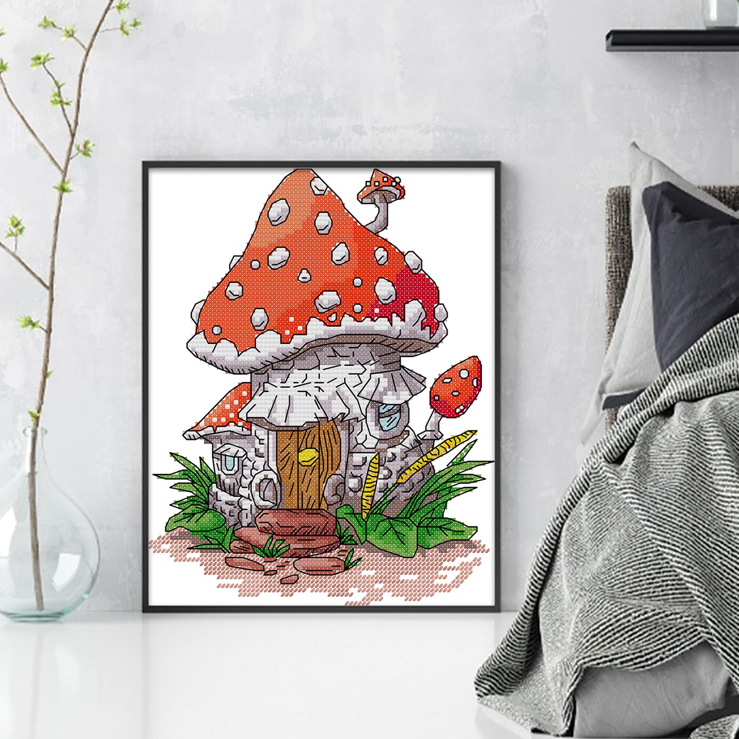 Mushroom House - Partial 14CT Stamped Cross Stitch 19x25CM - Joy Sunday Backstitch+Half Cross Stitch