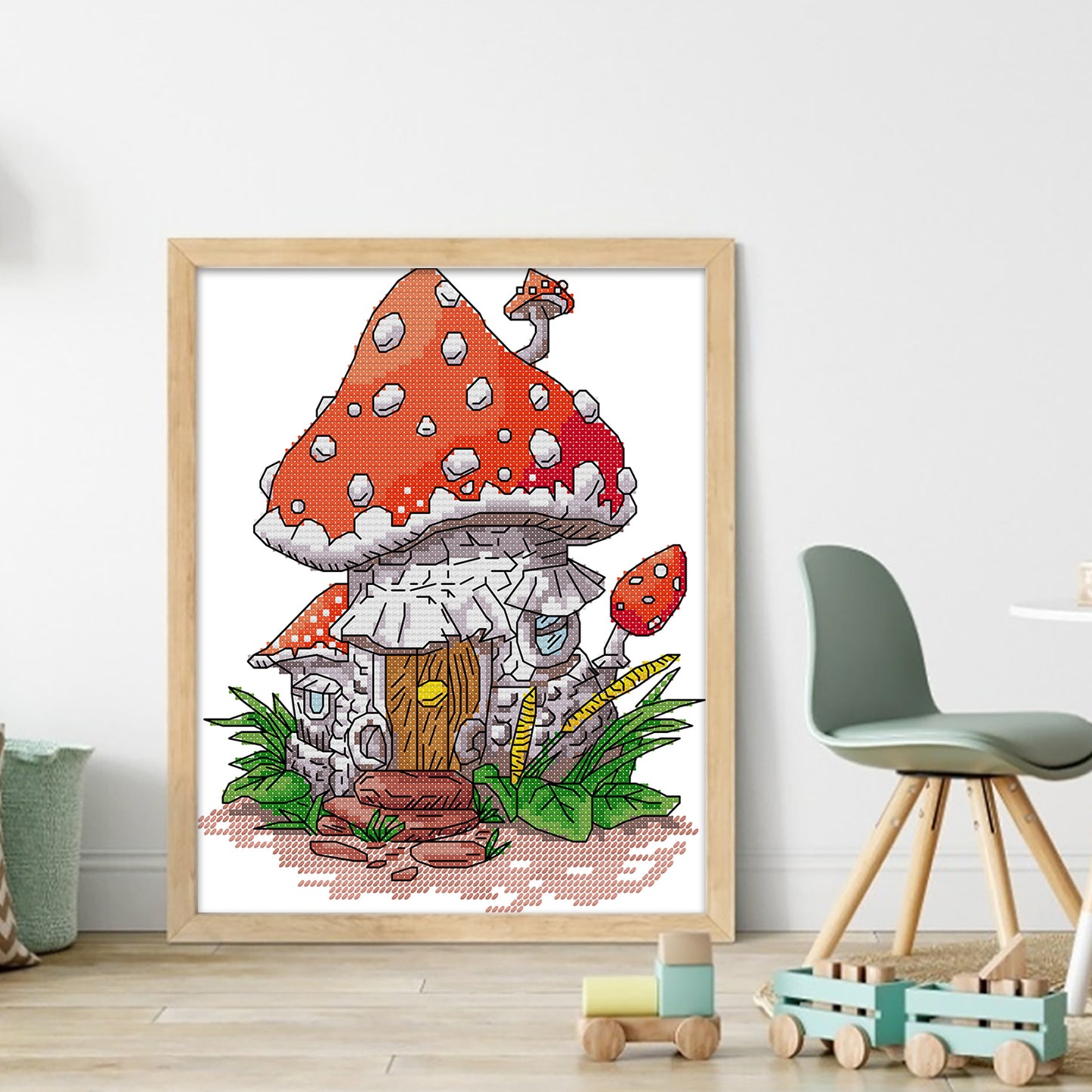 Mushroom House - Partial 14CT Stamped Cross Stitch 19x25CM - Joy Sunday Backstitch+Half Cross Stitch